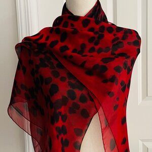 ALEXANDER MCQUEEN SILK RED/BLACK LEOPARD BIG SKULL SCARF - NEW TAGS ON